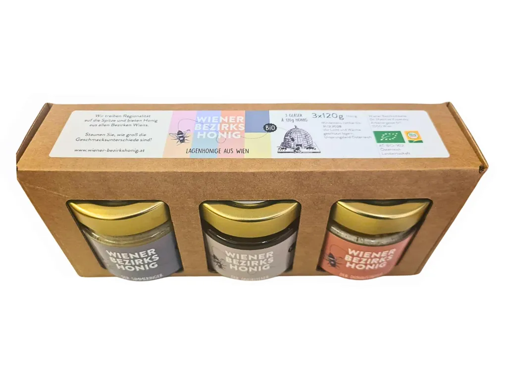 3er Geschenkkarton für 120g Glas Biohonig